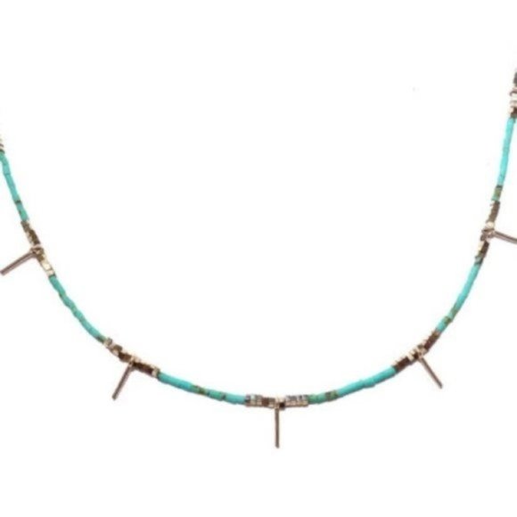 Free People Turquoise Necklace,Gold Spike Necklace